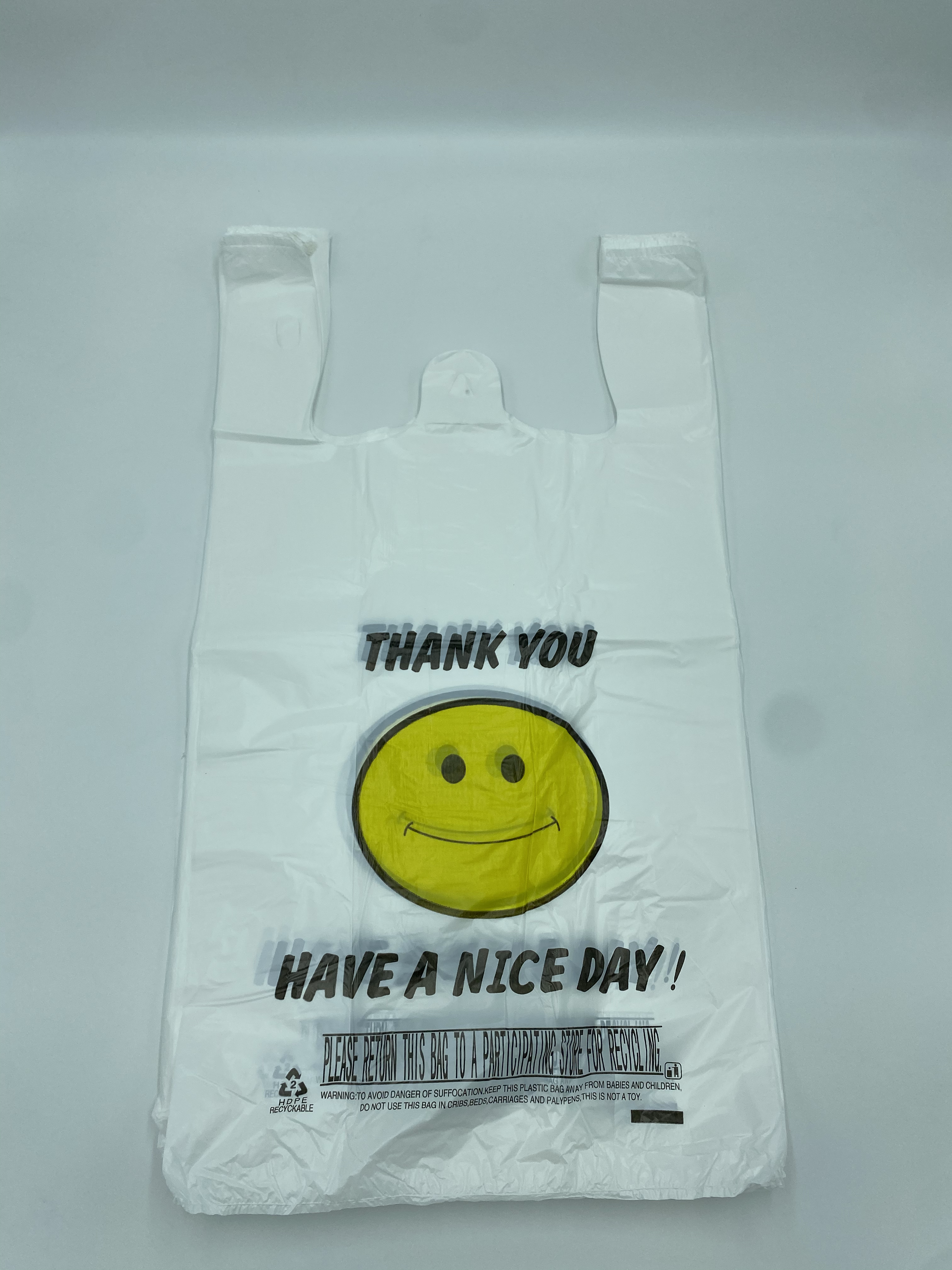 13x7x24 15 Mic White Happy Face T-Shirt Bag